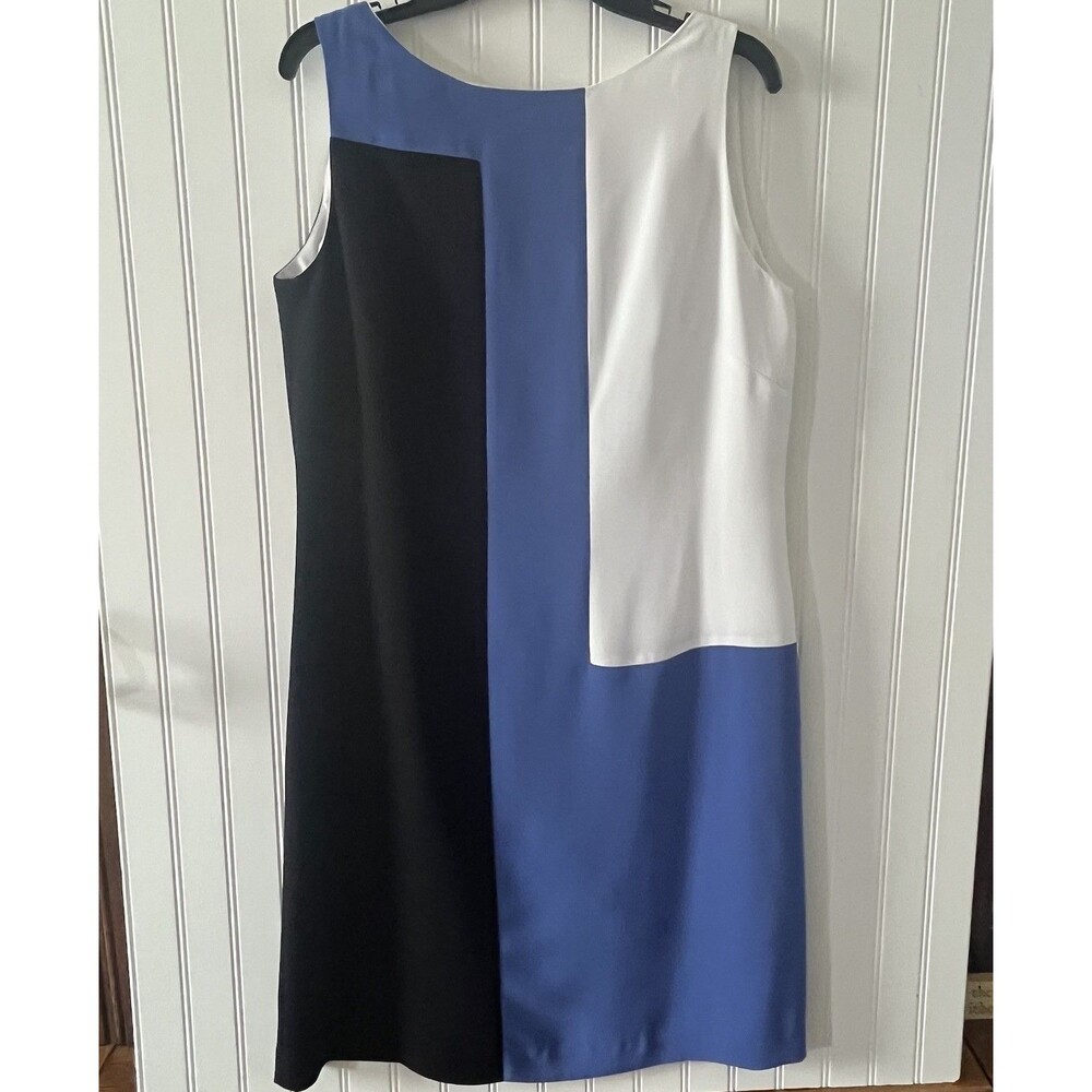 Amanda Smith Vintage Dress Black Blue White Business Lined Zipper 90s Size 14